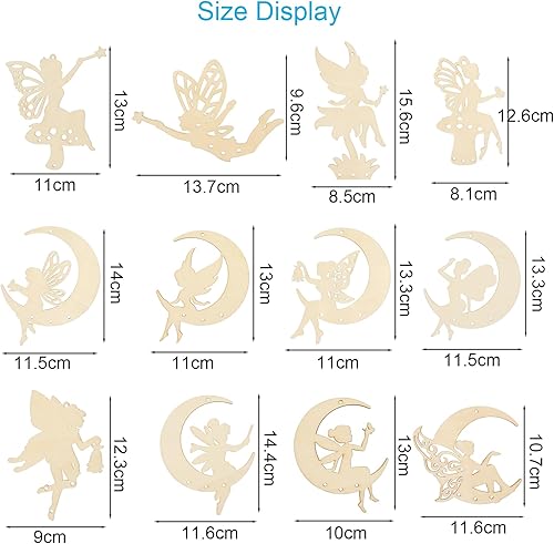 Miniatura 7 de KATOOM Paquete de 12 carillones de viento para niños, kits de manualidades de elfos de hadas, carillón de viento de hadas sin terminar de madera,