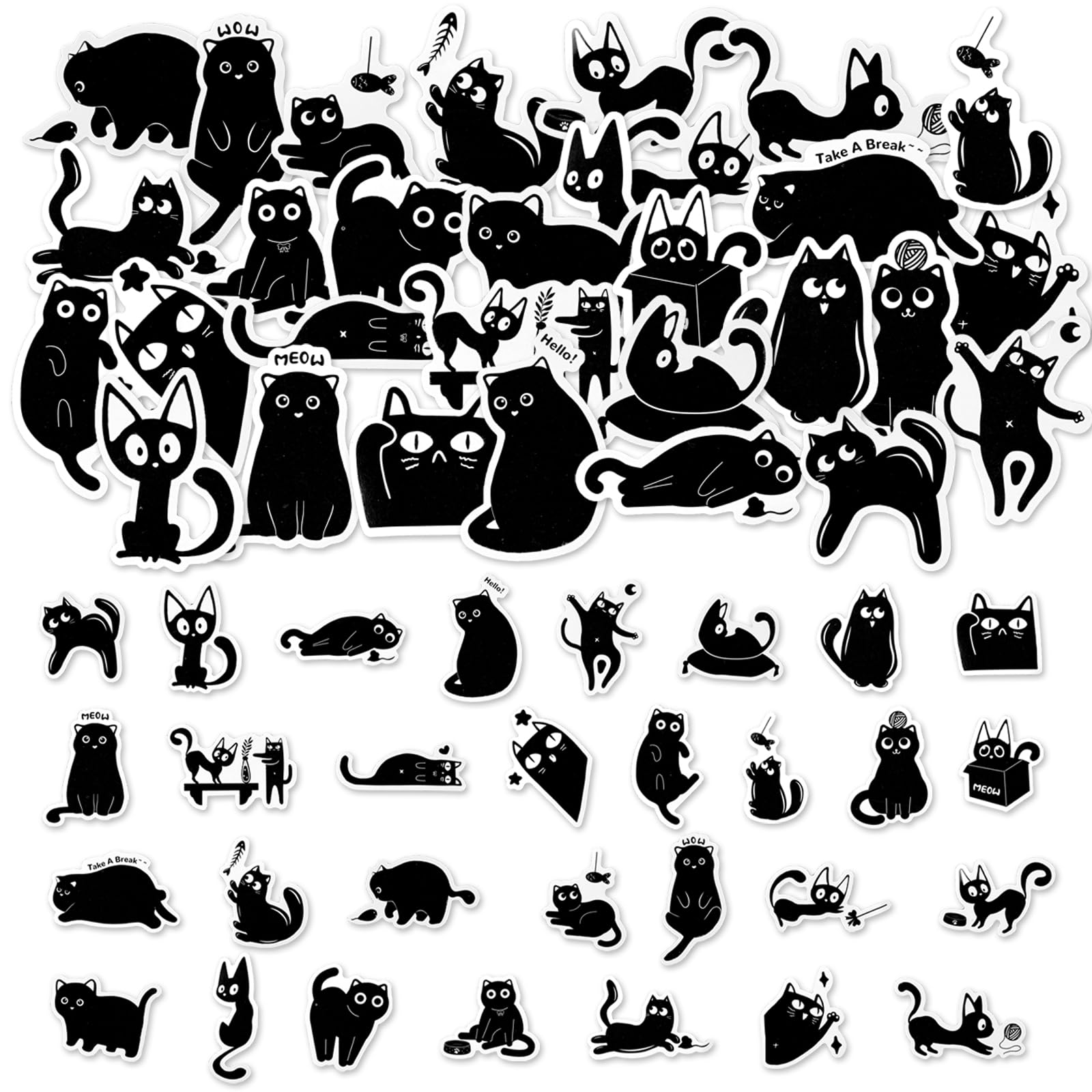 Calcomanías de gato, 30 calcomanías divertidas de gato, lindas calcomanías de álbumes de recortes de gato, kit de calcomanías de gato kawaii, suministros de álbumes de recortes, lindas calcomanías de