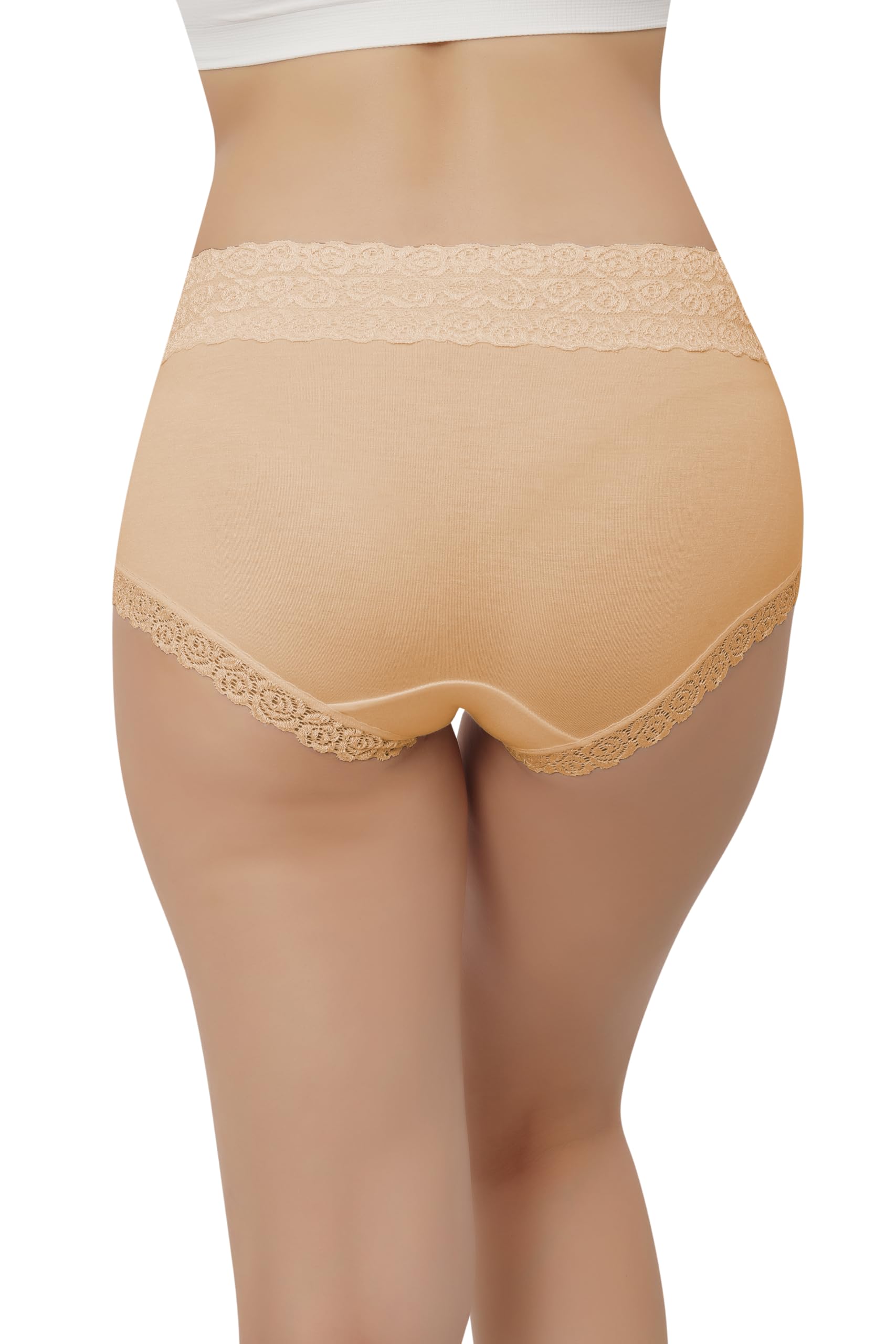 Fabluk Women's Cotton Mid Waist Hipster Panty with Lace Waist, Free Size (Pack of 1 OR 3)