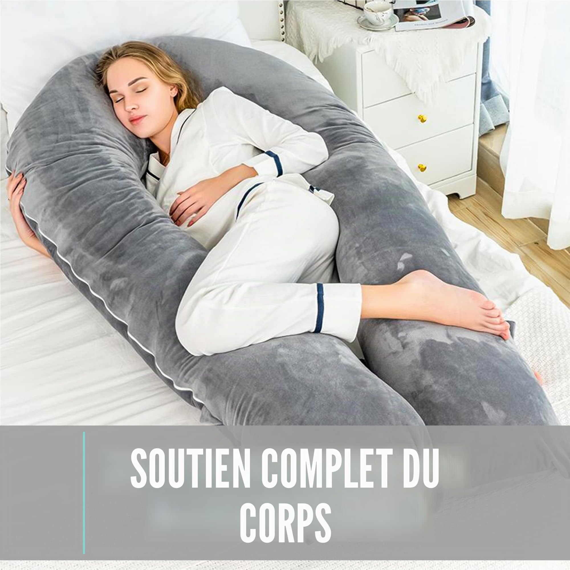 Strex Coussin de maternité XXL - 280cm - Coussin Gros - Housse amovible - Coussin de couchage latéral / oreiller corporel / Coussin nutritionnel