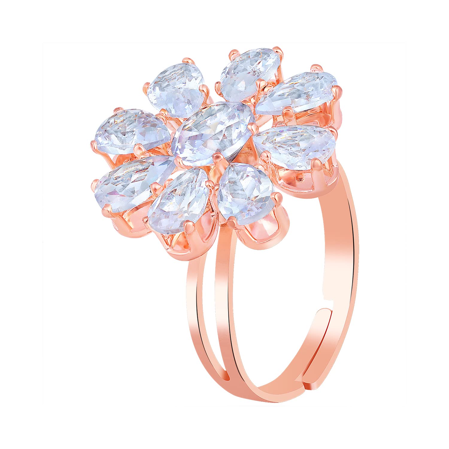 Adorn Rose Gold Plated Flower Shaped Adjustable Finger Ring with Cubic Zirconia for Women F-R36 (B0C1C2HL6C) Amazon Price History, Amazon Price Tracker