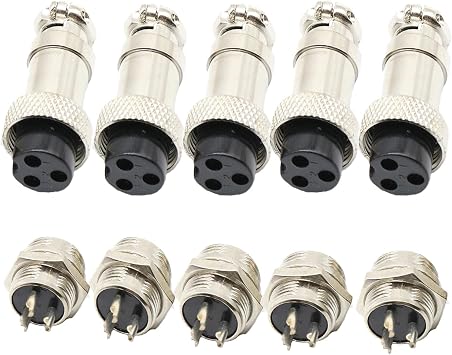 GX16 3Pin Male Female Aviation Connector Plug 16MM Wire Panel Metal Connector Silver (5 Sets)