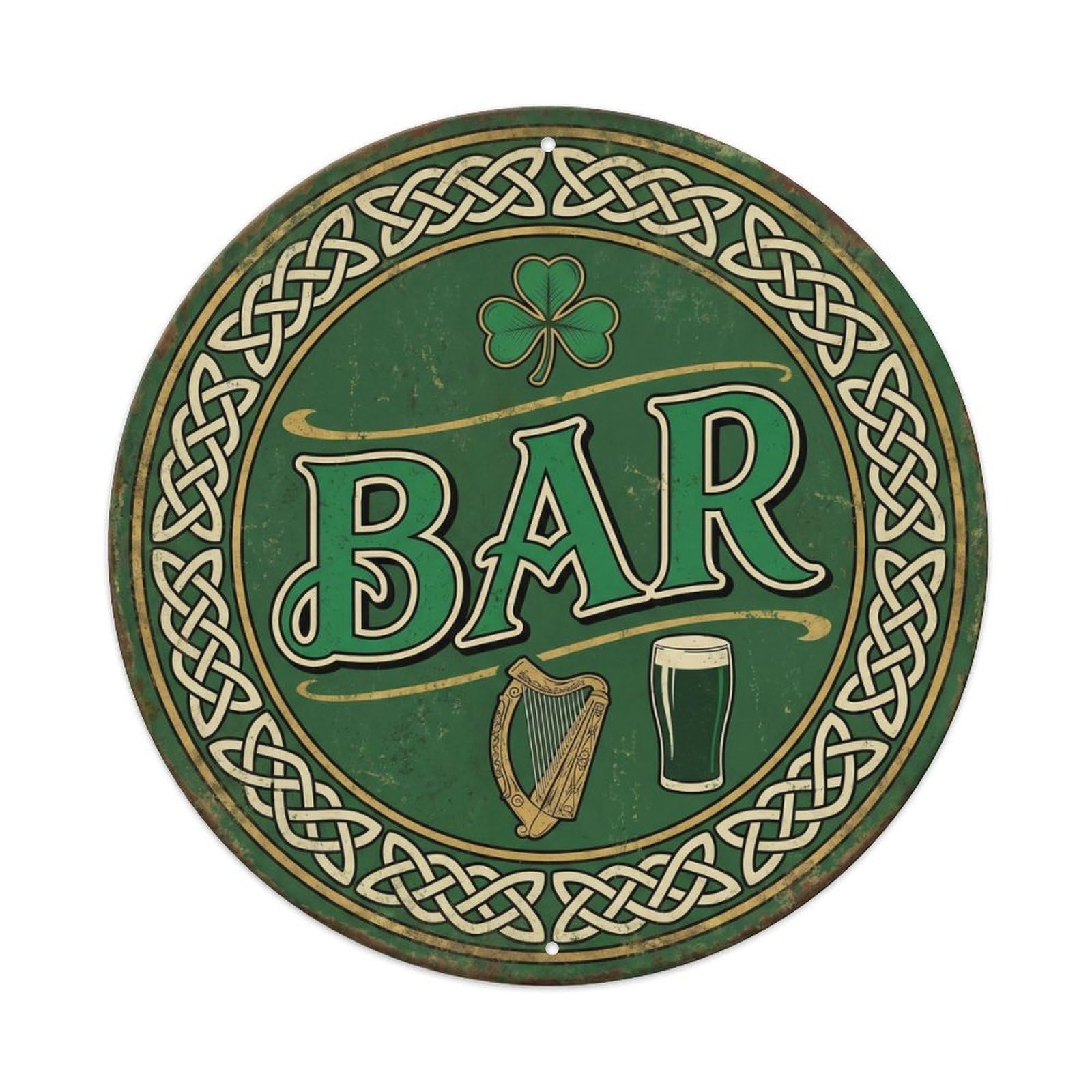 BAR Emerald Pub Ornament Metal Tin Sign Plaque Wall Decor for Cafe, Club Bar, Office, Home Garden Round Metal Poster 8x8Inch