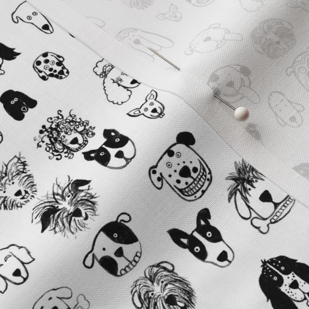 Spoonflower Fabric - Black White Dogs Dog Print Happy Printed on Petal Signature Cotton Fabric by The Yard - Sewing Quilting Apparel Crafts Decor