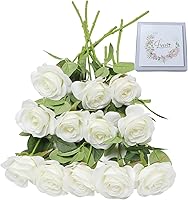 Vista 10 de LVEFIT Ramo de rosas artificiales de seda con tallo largo, para bodas, despedidas de soltera, fiestas, decoración del hogar