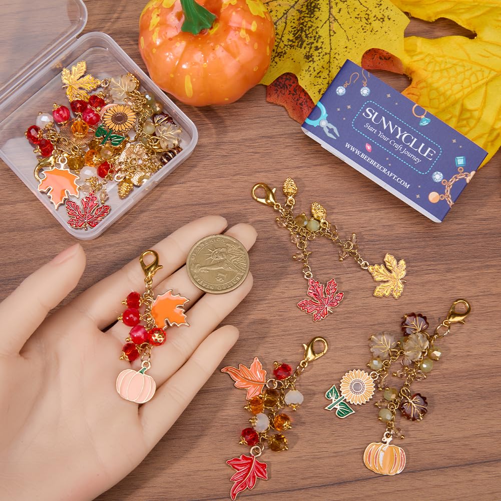 SUNNYCLUE 8Pcs Thanksgiving Book Markers Book Chain Bookmark Travelers Notebook Charm Maple Leaf Pumpkin Sunflower Charms Lobster Clip Charms Bookmarks for Book Lovers Women Teacher Readers Gifts - Image 3