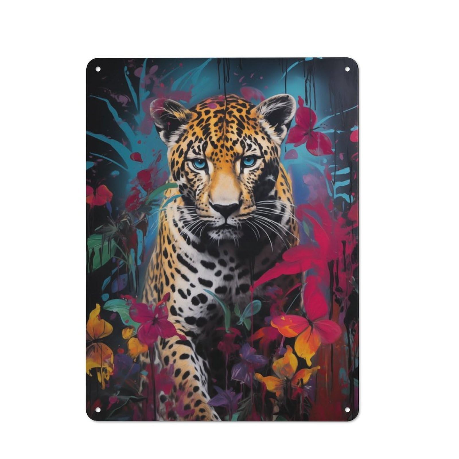 Leopard Banksy Graffiti Retro Metal Wall Decor 40x30cm, Decorative Tin Plaque for Pub, Home Bar, Shed Or Man Cave