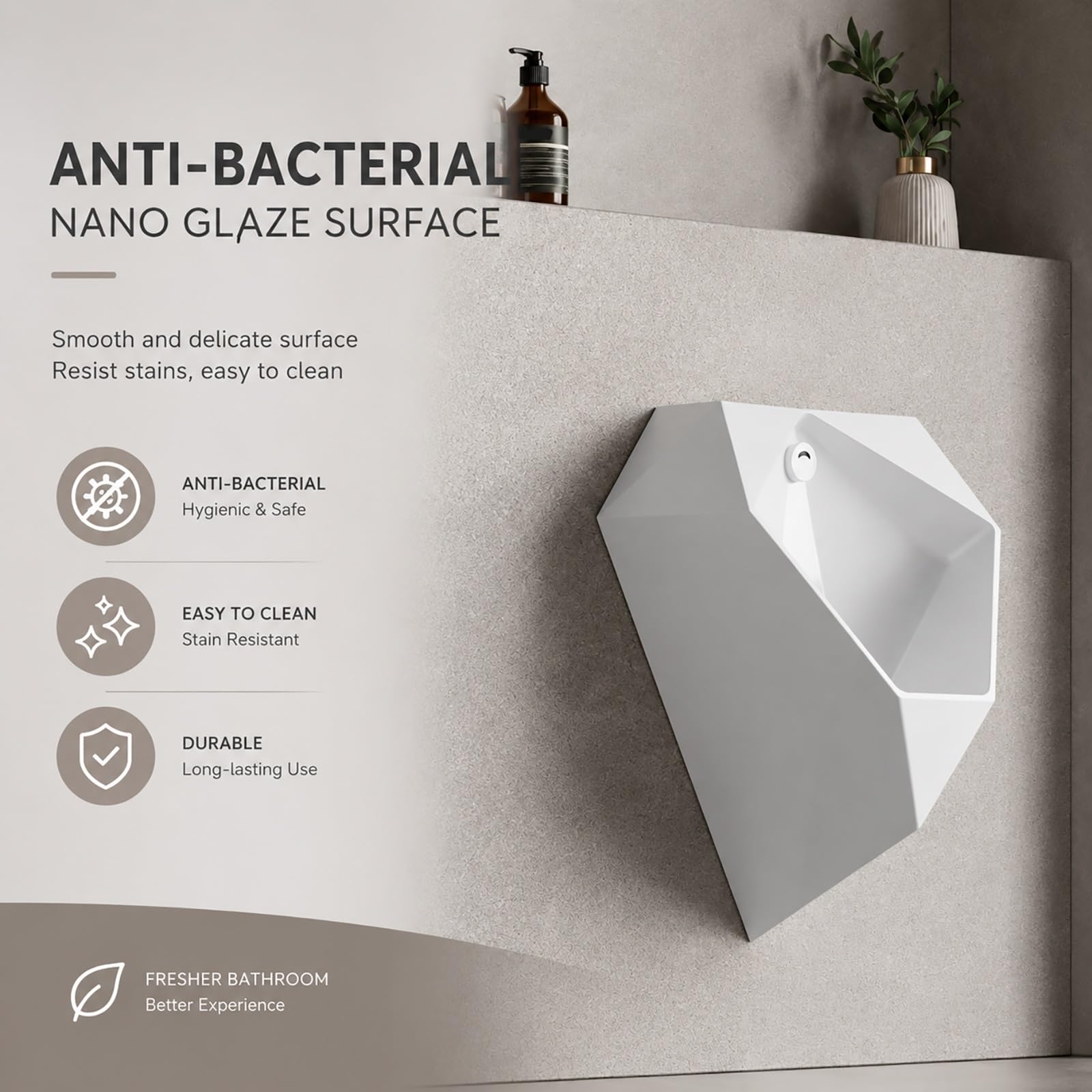 Naścienny ceramiczny pisuar z automatycznym czujnikiem spłukiwania, bezdotykowy porcelanowy design, odporny na zachlapanie do użytku domowego, hotelowego i publicznego, jakość komercyjna