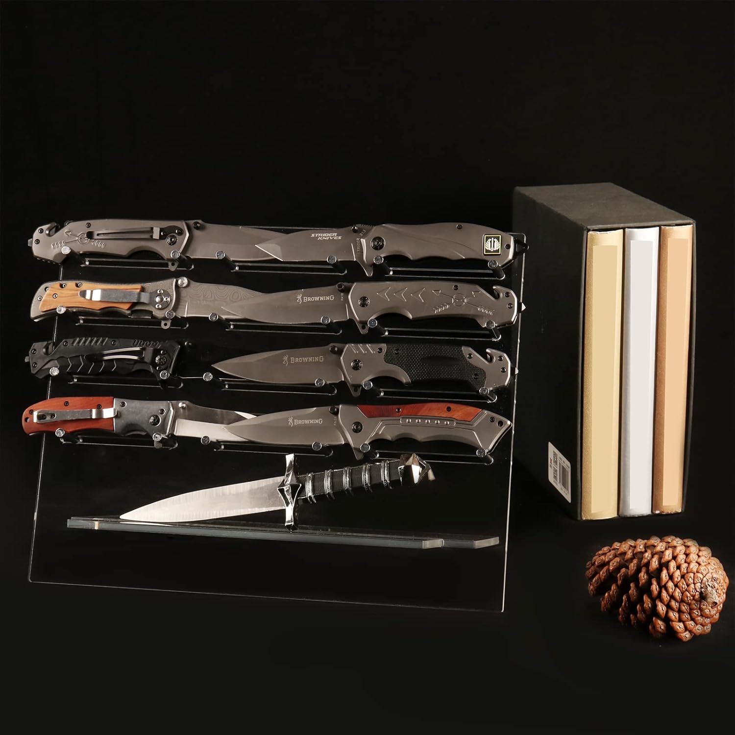 Knife display stand,knife holder,acrylic knife display stand, folding knife storage,collectible knife display stand,fits all the pocket knives (Transparent)