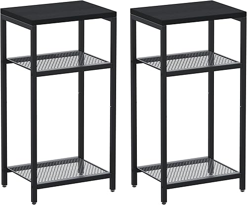 JET001NB2 - Juego de 2 mesas auxiliares de 3 niveles con almacenamiento, mesa de teléfono alta, mesita de noche para espacios pequeños, marco de