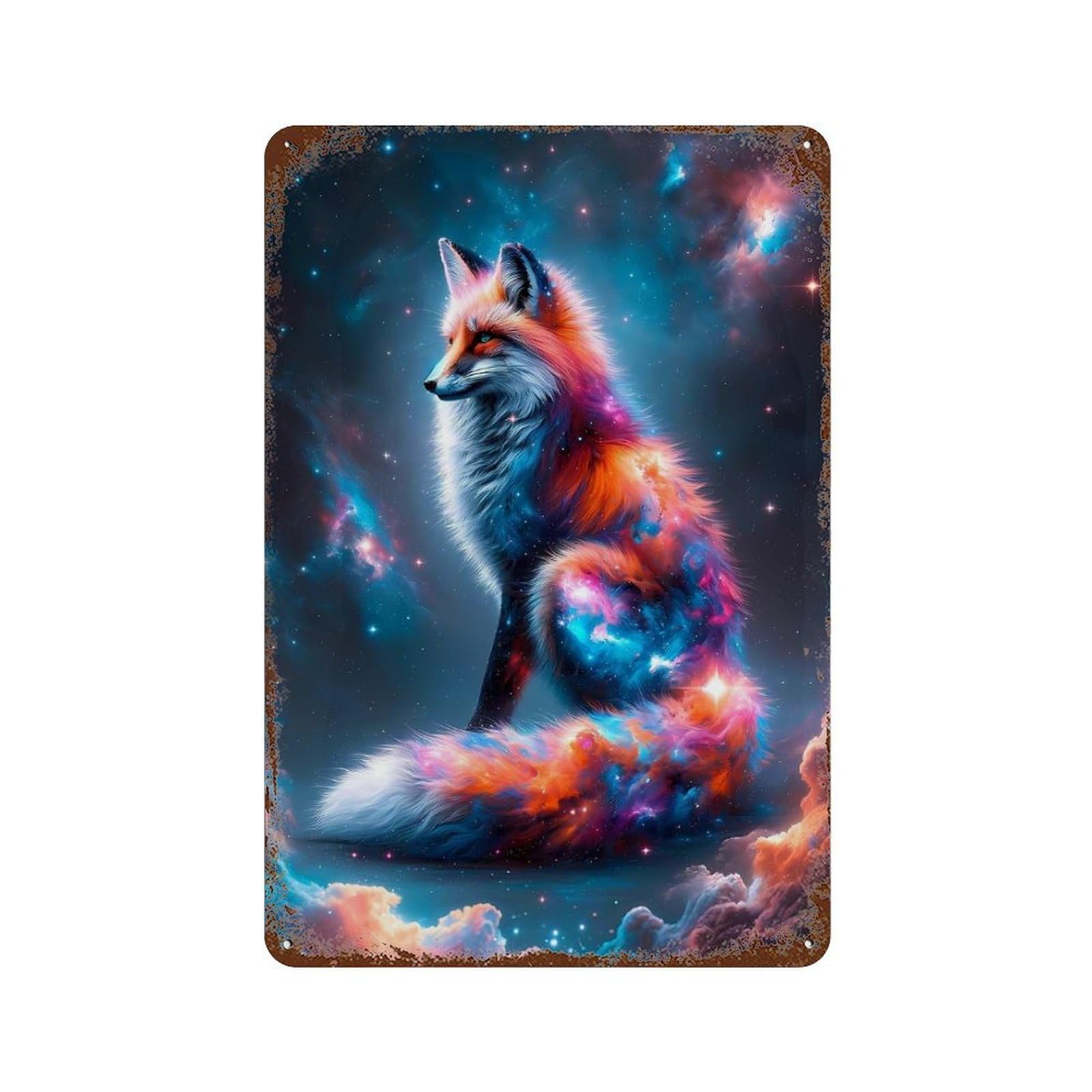 Vintage Rust Metal Sign Cosmic Fox 11.8"x7.9", Industrial Home Decor for Farmhouse, Kitchen And Entryway Decor