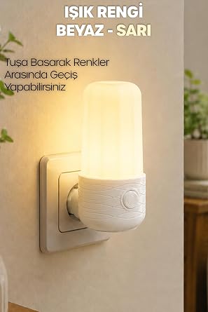 Gece Lambası Tüp Tip 2 MOD Sarı-Beyaz Işık Tuşlu Koridor Hol Işığı Uyuma Işığı Beyaz K6739 [Enerji Sınıfı A]