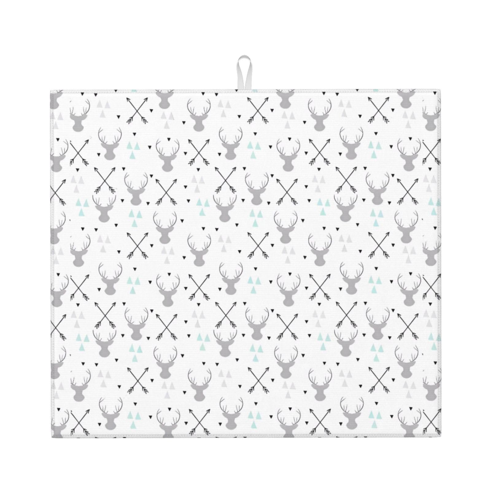 YYHWHJDE Hunting Arrows Triangles Deer Prints Kitchen Drying Mat - Absorbent Dish Drying Throw with Vibrant Prints, Quick-Dry Countertop Layer for Dishes & Appliances - Non-Slip & Foldable