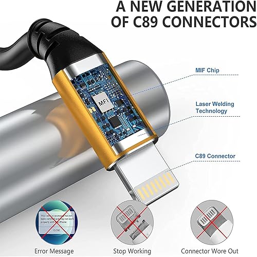 Miniatura 5 de Cargador para iPhone de 10 pies, paquete de 3 cables Lightning extralargos certificado MFi de Apple, cable de carga rápida de 10 pies para iPhone 13