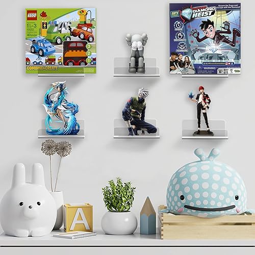 Vista 13 de Estantes flotantes de acrílico, estante de pared transparente de 8 x 6 pulgadas, estantes pequeños para plantas, soporte de exhibición de fotos y 8