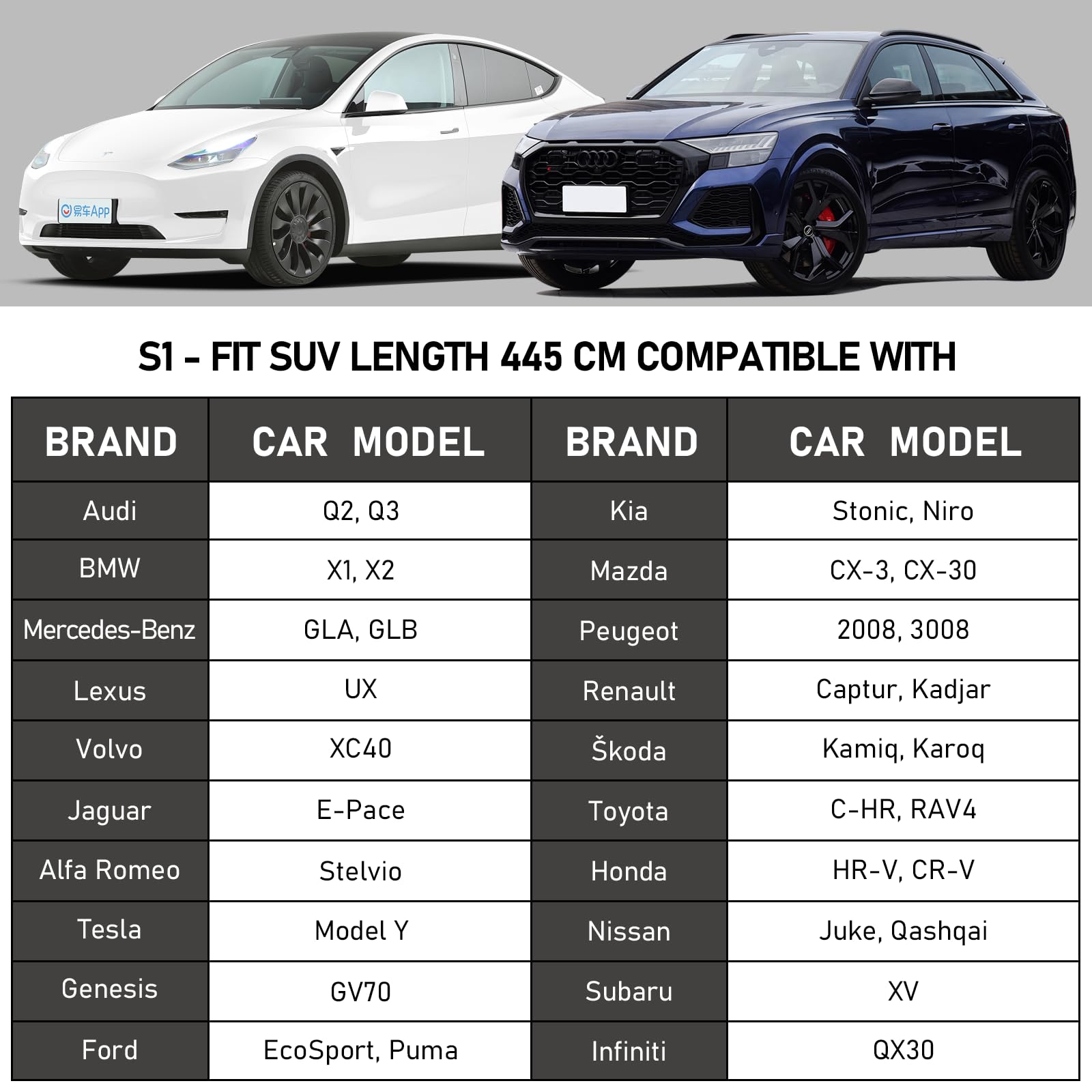 Favoto Funda de Coche Exterior Impermeable Transpirable Compatibles con Audi Q2/Q3 BMW X1/X2 Volvo XC40 Anti-UV Transpirable Resistente al Polvo Lluvia Rasguño Nieve al Aire Libre Plateado