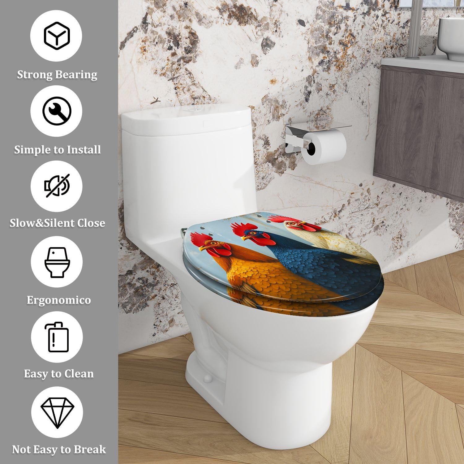 Asiento de inodoro alargado de liberación rápida, fácil de limpiar, decoración para el baño