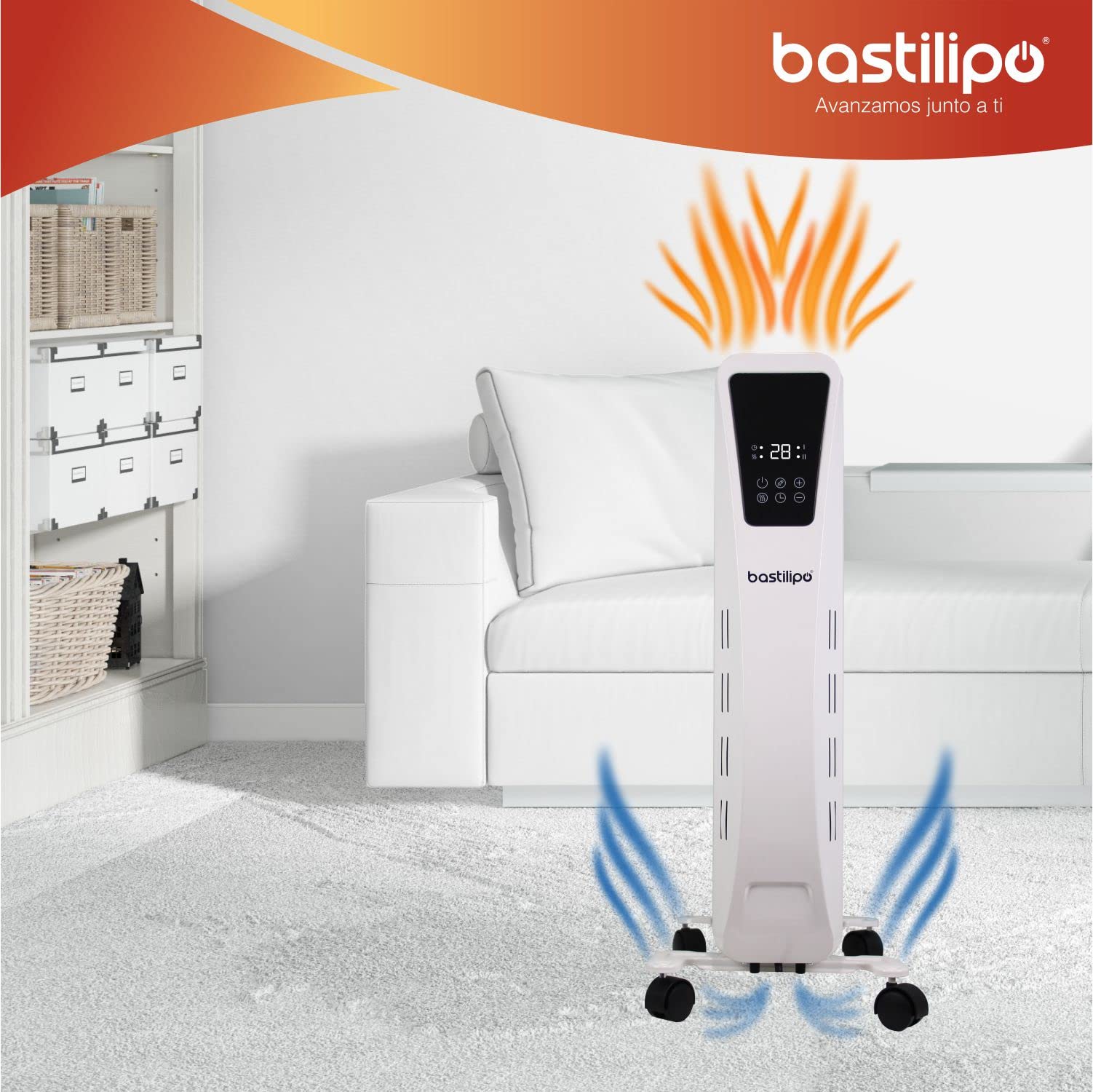 Bastilipo - Płynny grzejnik z efektem komina, cyfrowy wyświetlacz, 2500 W, 11 elementów, Fenix2-2500