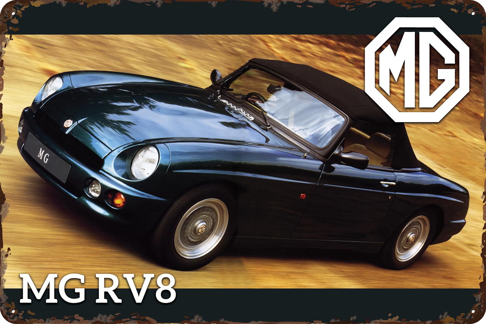 LUCKYLINDE Retro Blechschild passend für MG Oldtimer Fans und Liebhaber, Werkstatt und Garagen Schild, 20 x 30 cm - RV8