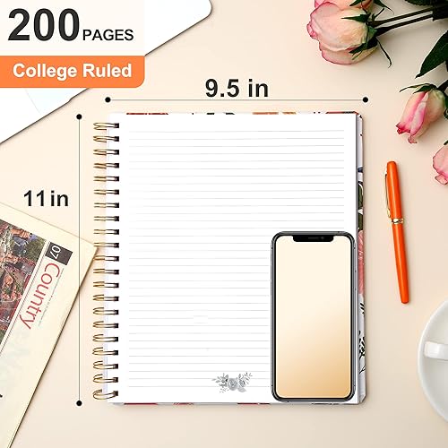 Miniatura 9 de CAGIE Cuaderno de espiral de tapa dura para mujer, 200 páginas, diario encuadernado en espiral floral con bolsillos grandes, libro de notas para