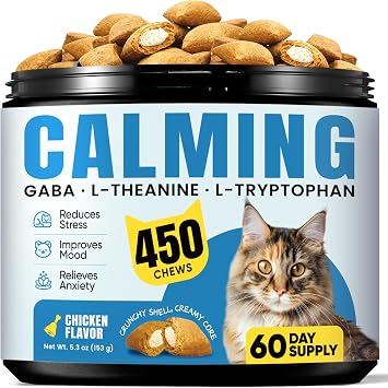 Calming Cat Treats with GABA for Anxiety Relief - Calming Cat Chews Help Reduce Stress & Promote Relaxation, Melatonin for Cats for Grooming, Travel, Vet Visits & Separation Anxiety - Chicken Flavor