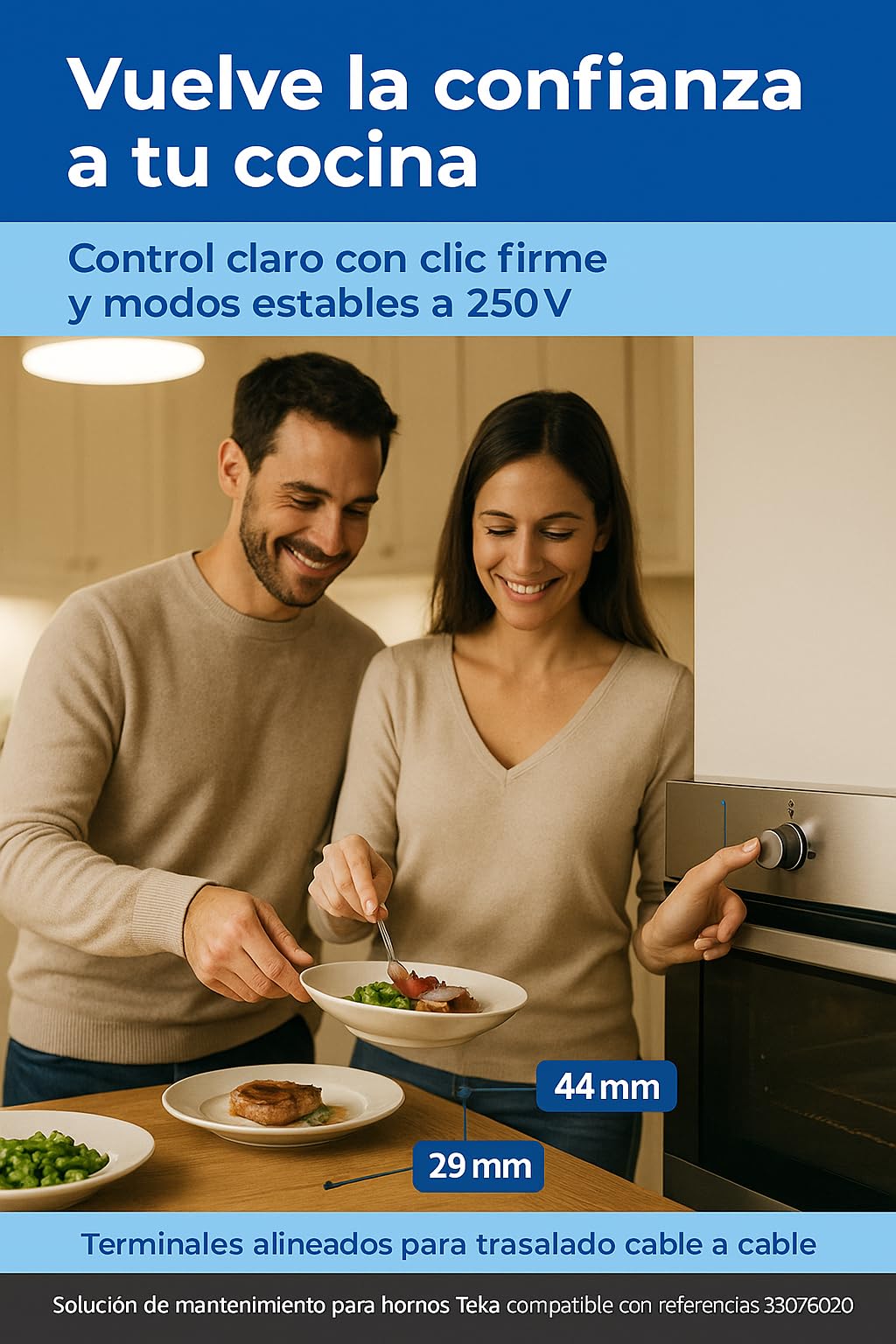 RECAMBIOS DREYMA selector horno 4 posiciones 330780020 Compatible con Teka HE450 HE490 HE500 HE510 HT490 HT495ME HE610 HT510 HE500ME HE510ME conmutador rotativo 44x29x22mm instalacion directo