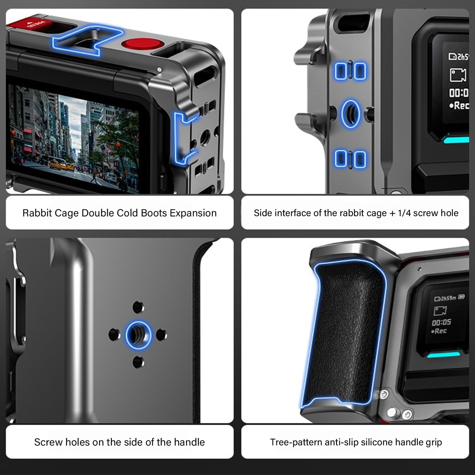 Stabilizzatore per fotocamera portatile in alluminio con gabbia
