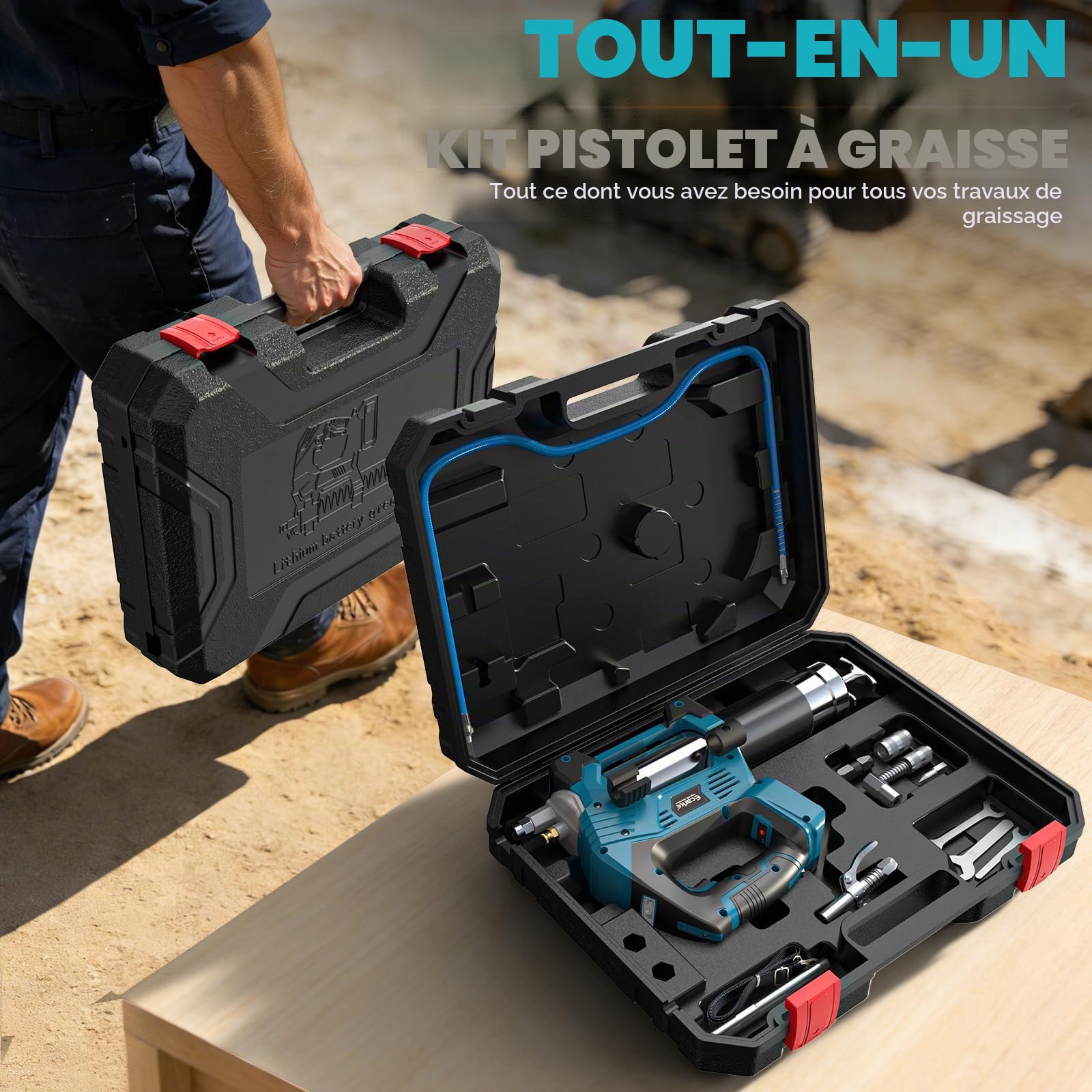 Ecarke Pistolet à Graisse sans Fil Compatible avec Ma-Kita 18V, Moteur Brushless, Pression Max 12000 PSI, 3 Vitesses 150/200/250 g/Min, Graissage pour Camions et Machines(Outils Uniquement)-Bleu