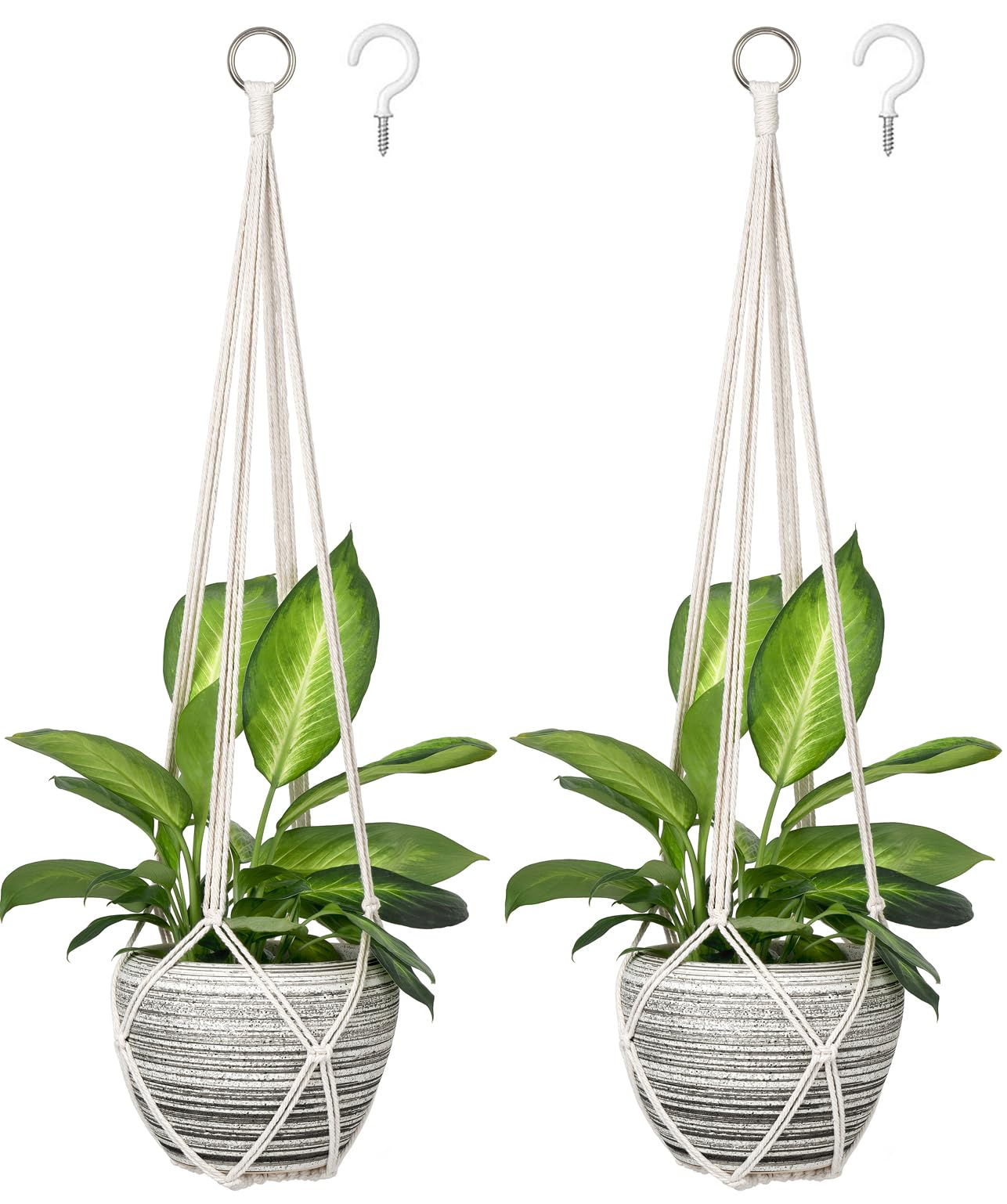 Dahey Macetero Colgante de macramé para Interiores, Hecho a Mano, Cuerda de algodón, para macetas, Decorativo, Ganchillo, para decoración Bohemia del hogar, sin borlas, 35 Pulgadas, Juego de 2