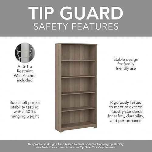 Miniatura 8 de Bush Furniture - Estantería alta de 5 estantes, estantería abierta grande, armario resistente para sala de estar u oficina en casa, colección Cabot,