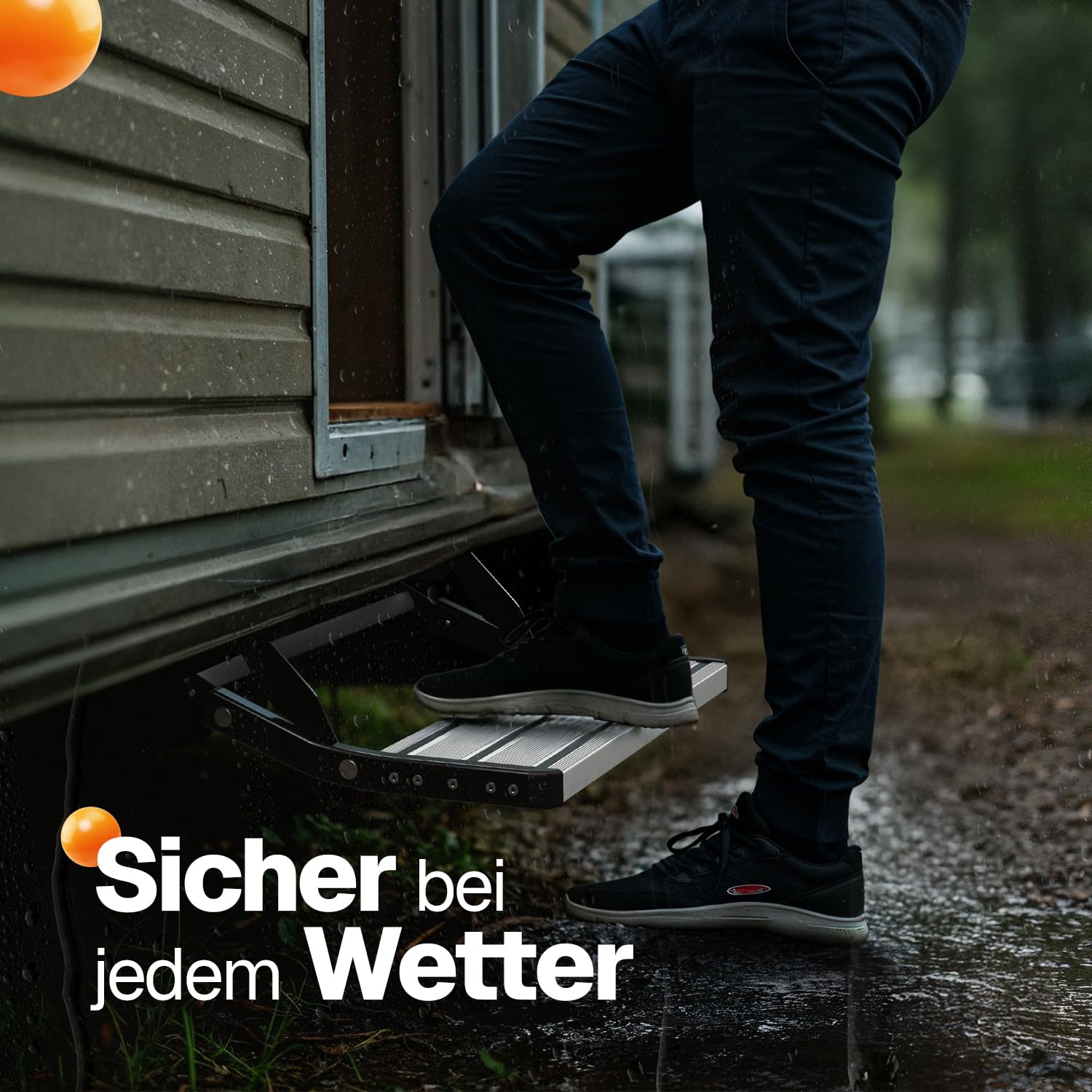 Trittstufe für Wohnmobil – Klappbare Einstiegshilfe aus Aluminium, 60x21x17cm, wetterfest, tragfähig bis 200 kg, rutschfest, einfache Montage, für Wohnwagen und Camper