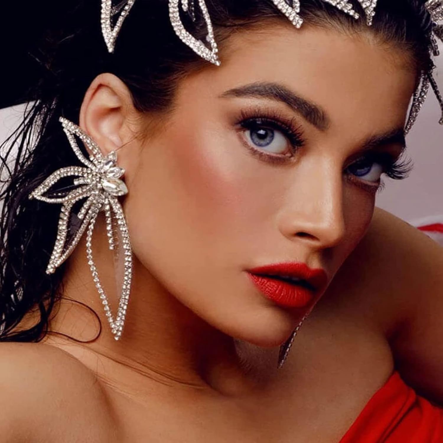 Dainty Vivid Big Butterfly Studs Earrings for Women,Boho Vintage Sparkly Rhinestones Flower Earrings Wedding Party Jewelry Gifts - Image 3