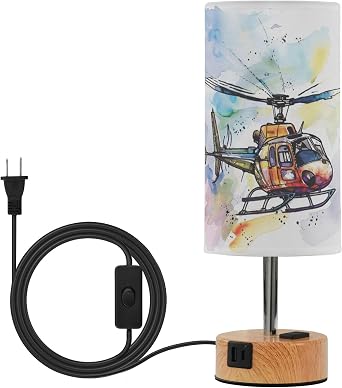 Touch Control Table Lamp Watercolor Helicopter Airplane Painting LED Bulb Dimmable Nightstand Bedside Desk Lamps for Bedroom Living Room Kids Room Office