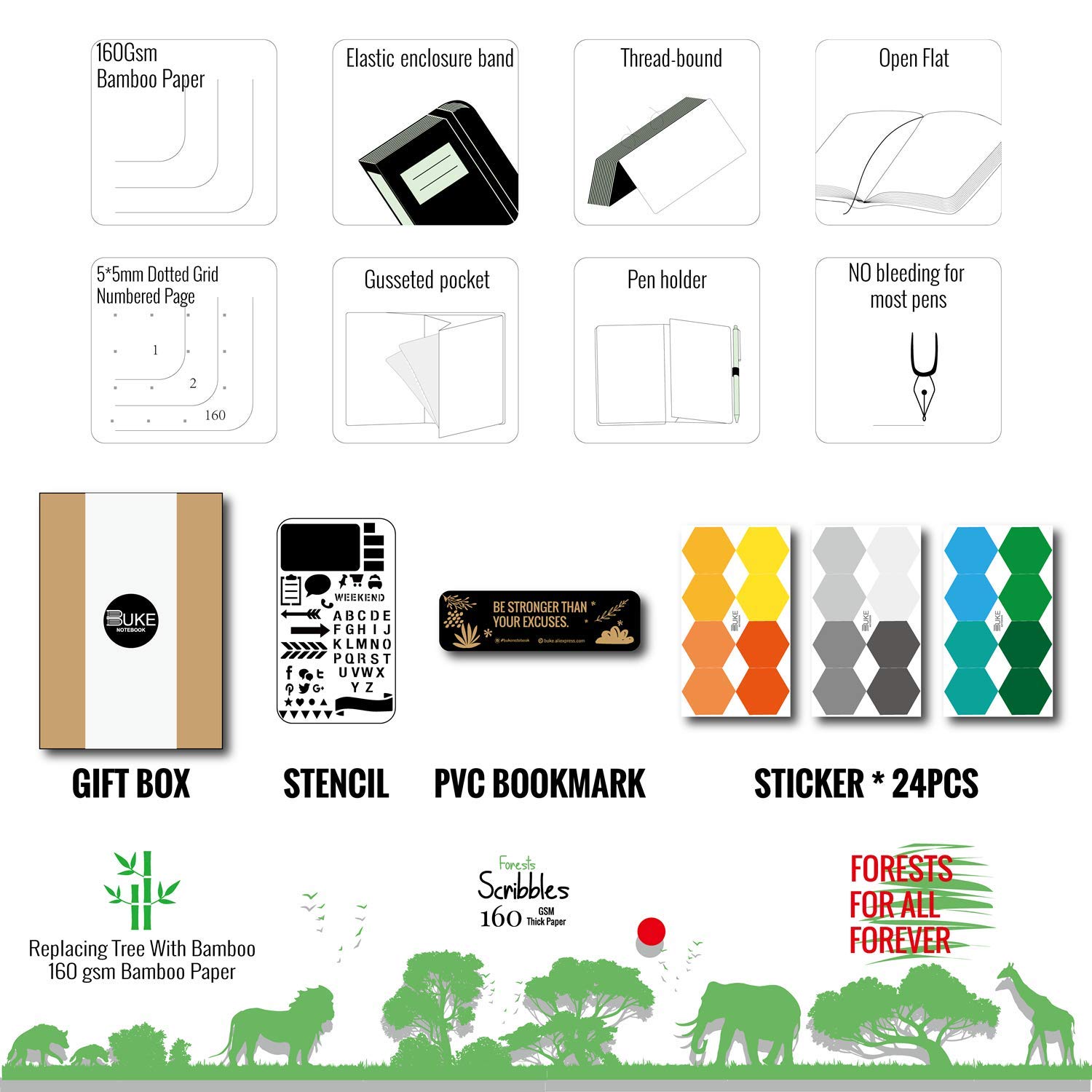 Snapklik.com : BUKE Notebook Dotted Dot Gird Journal 160 Numbered Pages ...