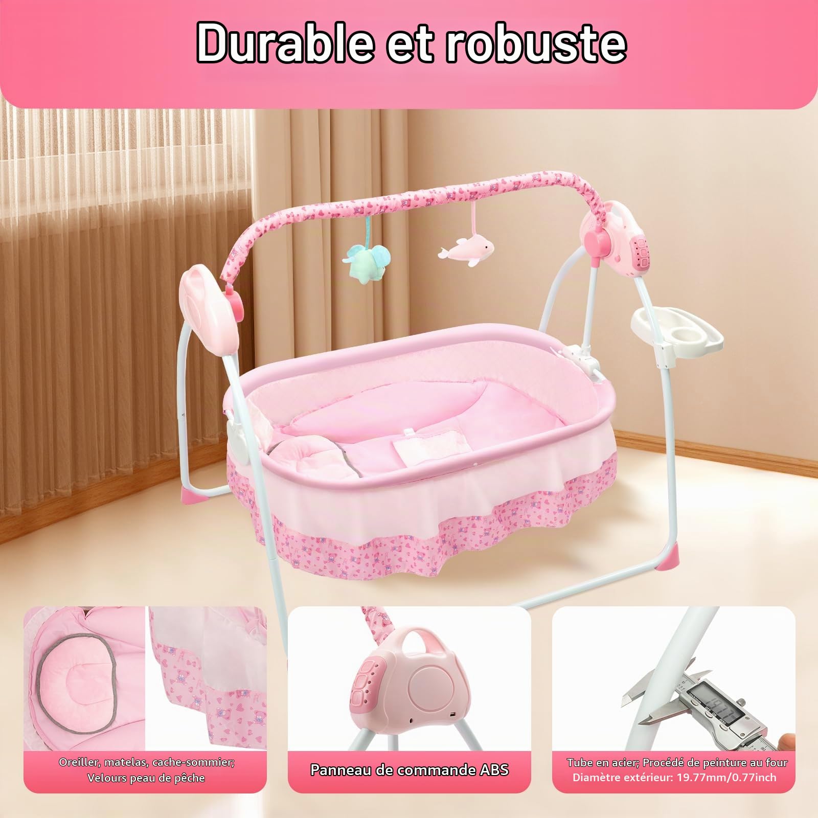 Balançoire électrique pour bébé de 0 à 18 mois - Balançoire pour bébé et transat avec 5 réglages de vitesse et 12 musiques intégrées