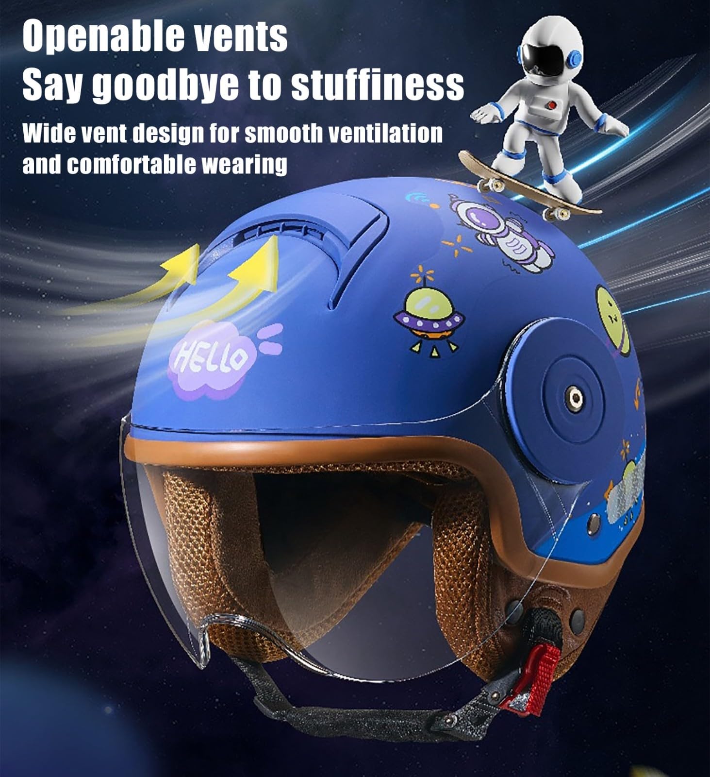 Casco De Moto Abierto para Niños con Visera Solar, Homologado Según La Norma ECE 22.06, Casco Jet 3/4 para Niños, Casco De Scooter para Niños Y Niñas De 3 A 12 Años