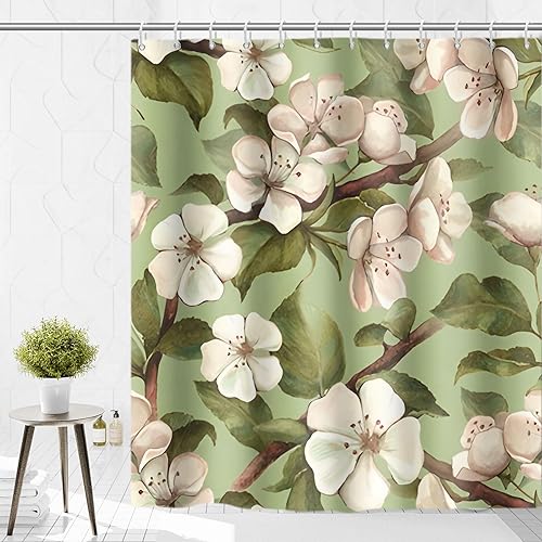 Vista 63 de Yeele Cortina de ducha de paisaje natural, árboles verdes, bosque, cortinas de baño, primavera, amanecer, selva, paisaje, impermeable, decoración