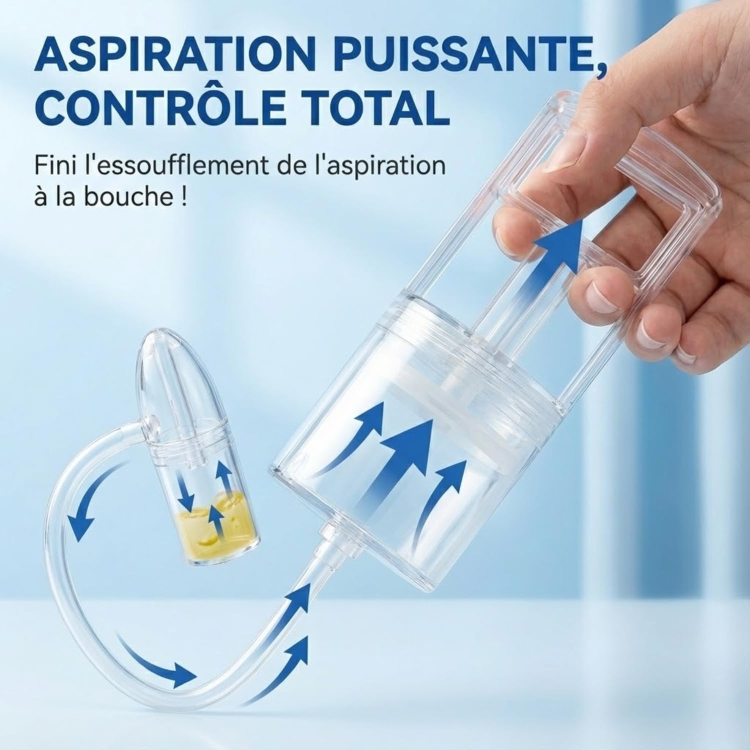 Mouche Nez Bébé à Pompe – Aspirateur Nasal Manuel, Suction Réglable, Anti-Reflux, Embout Doux, Collecteur Transparent, Hygiénique et Silencieux – Dégage le Nez en Douceur