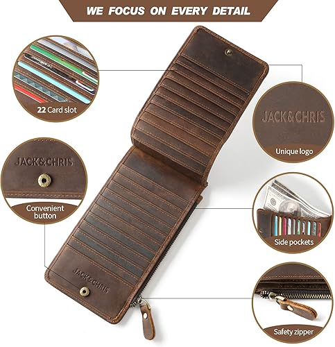 Miniatura 5 de JackChris MBNM026 - Cartera organizadora de tarjetas de crédito con bolsillo con cremallera de piel