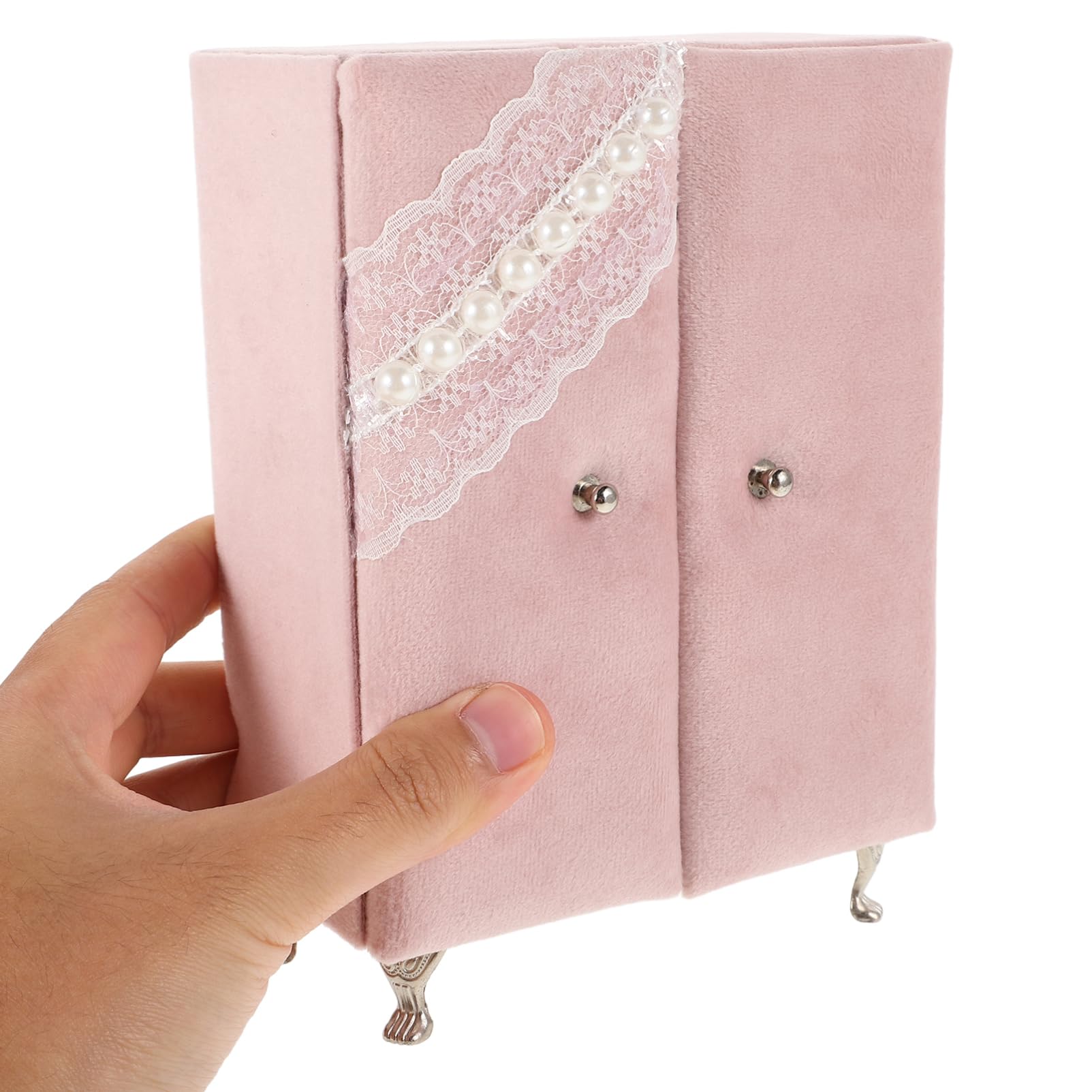 Beaupretty Almacenamiento de Cajas de Joyería Joyero con Encaje de Perlas Artificiales Caja de Joyería Pequeña con Forma de Mueble Armario con Patas para Organizar Anillos Pendientes y Collar