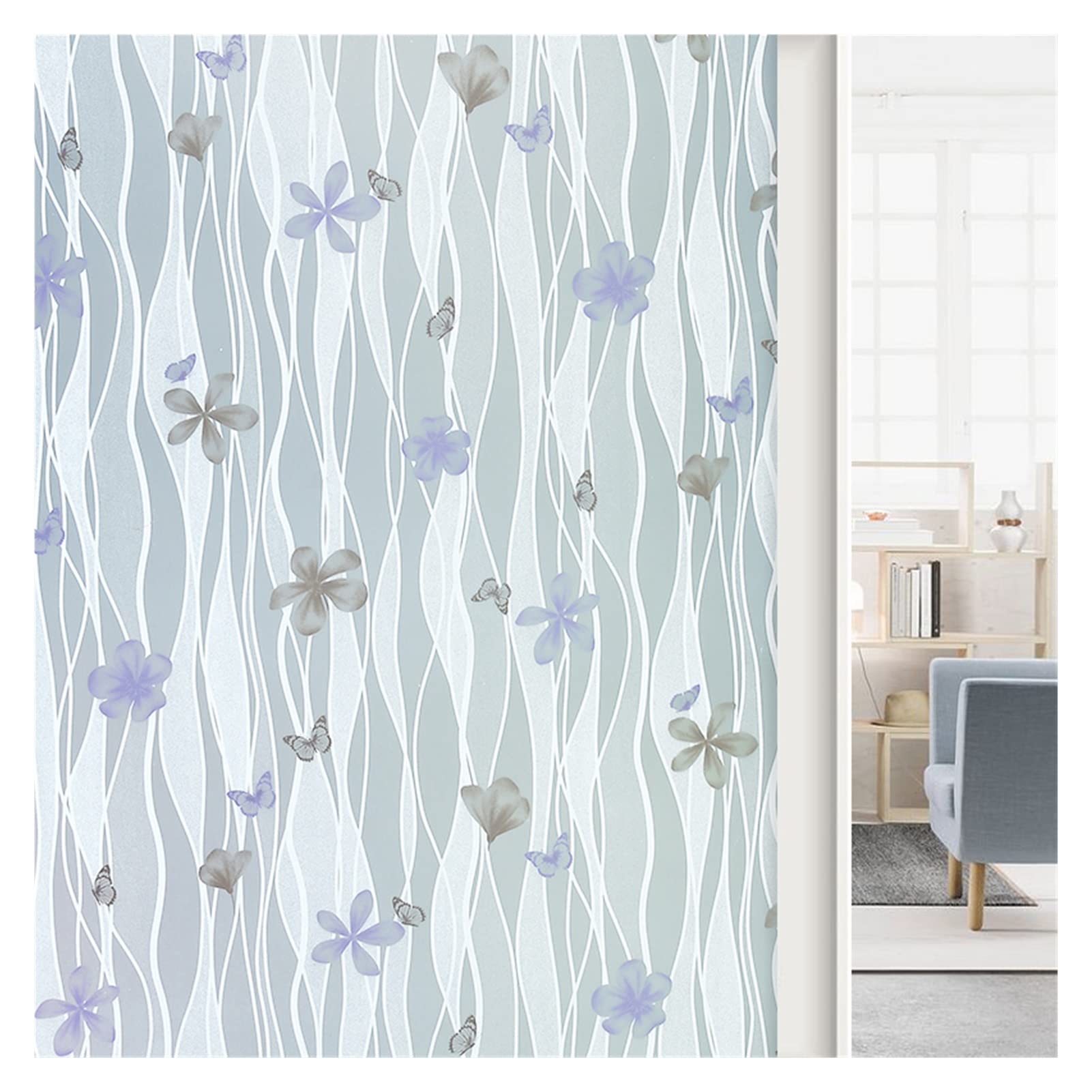 Privacy Film For Glass Windows,Stained Decorative Static Self Adhesive Sticker(Multicolor,90x200cm)