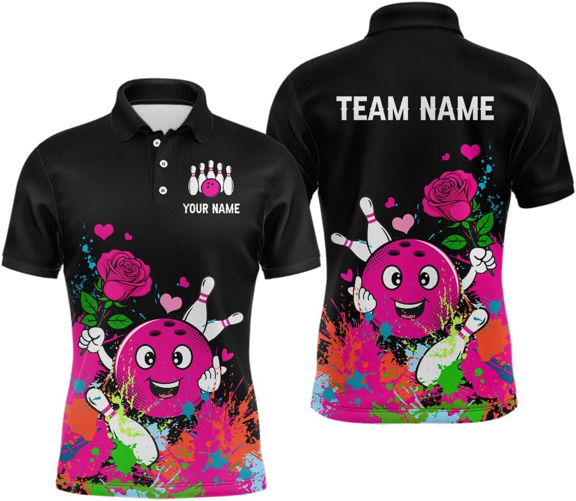 Custom Rose Bowling Shirt Funny Bowling Team Jersey Polo & Quarter Zip Pink Bowling Unisex Outfit