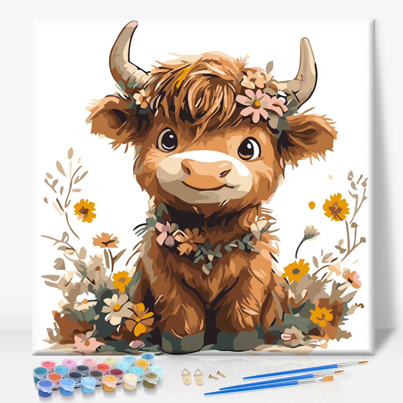 Paint by Numbers for Adults with Frame - Highland Cow Easy Framed Paint by Numbers for Beginner, Highland Cow Acrylic Adult Painting by Number Kits on Canvas with Frame for Gift Home Decor 10x10 Inch