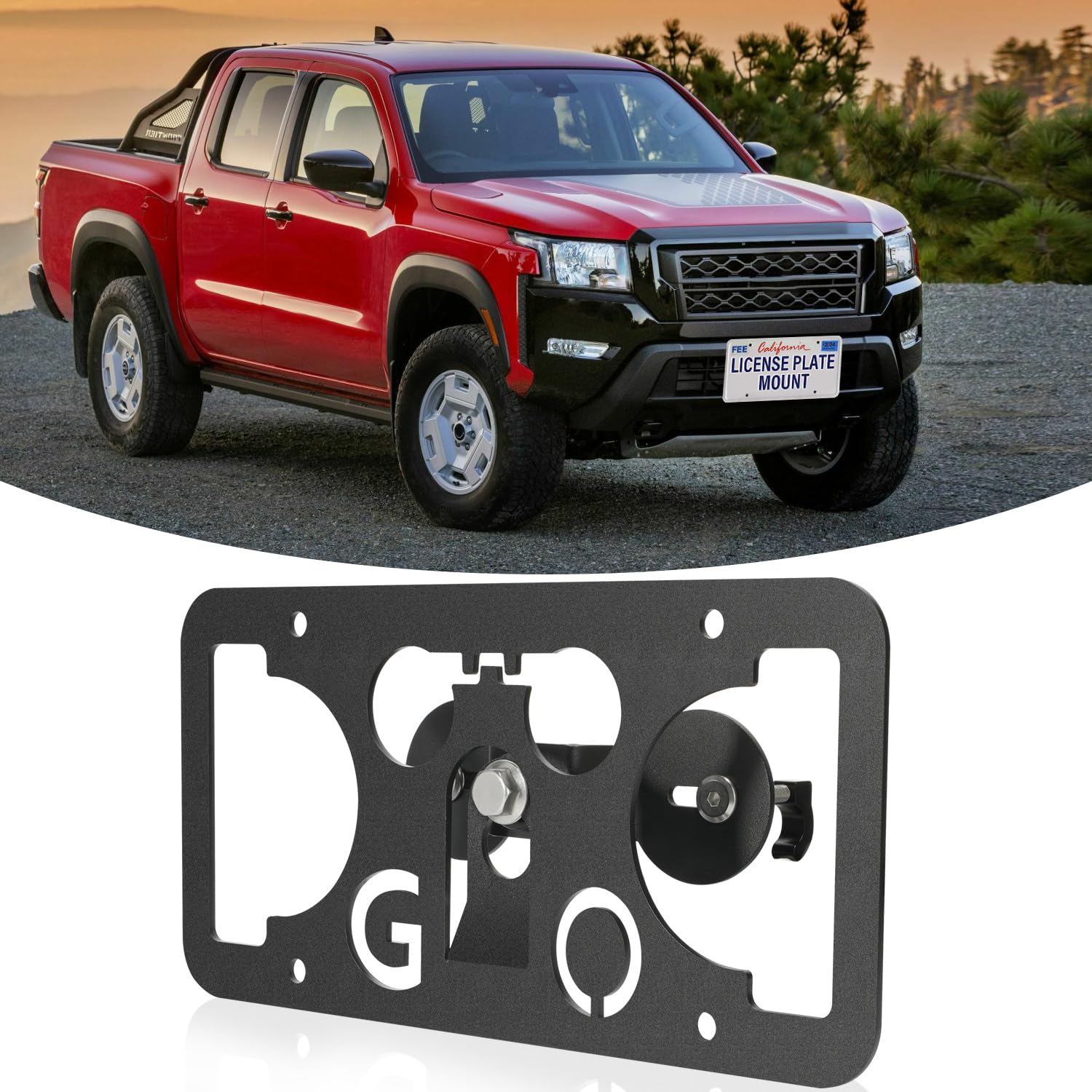 Front Bumper Tow Hook License Plate Mount Bracket fits for Nissan Frontier 3rd gen D41,Titan XD 2nd gen A61, No Drill Plate Holder, Front License Plate Bracket