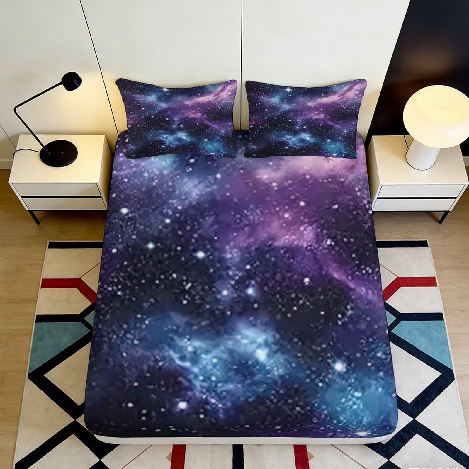 3D Printed Galaxy Starry Sky Fitted Sheet Microfiber Soft Mattress Cover Cosmic Nebula Bedroom Dorm Decor 90x200x25cm