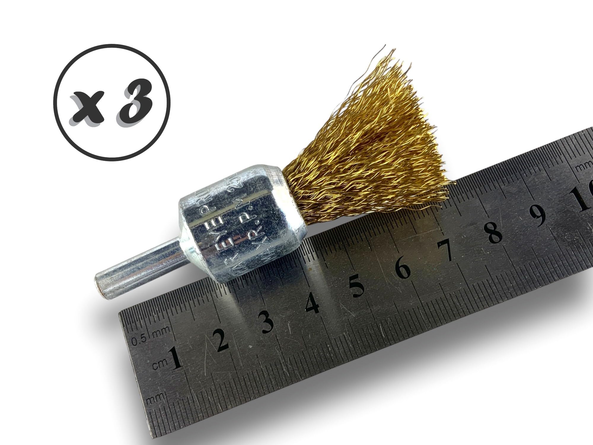 Kibros Lot 3 brosses en bout pinceau tige Ø 6 mm fil laiton souple Ø 18 mm
