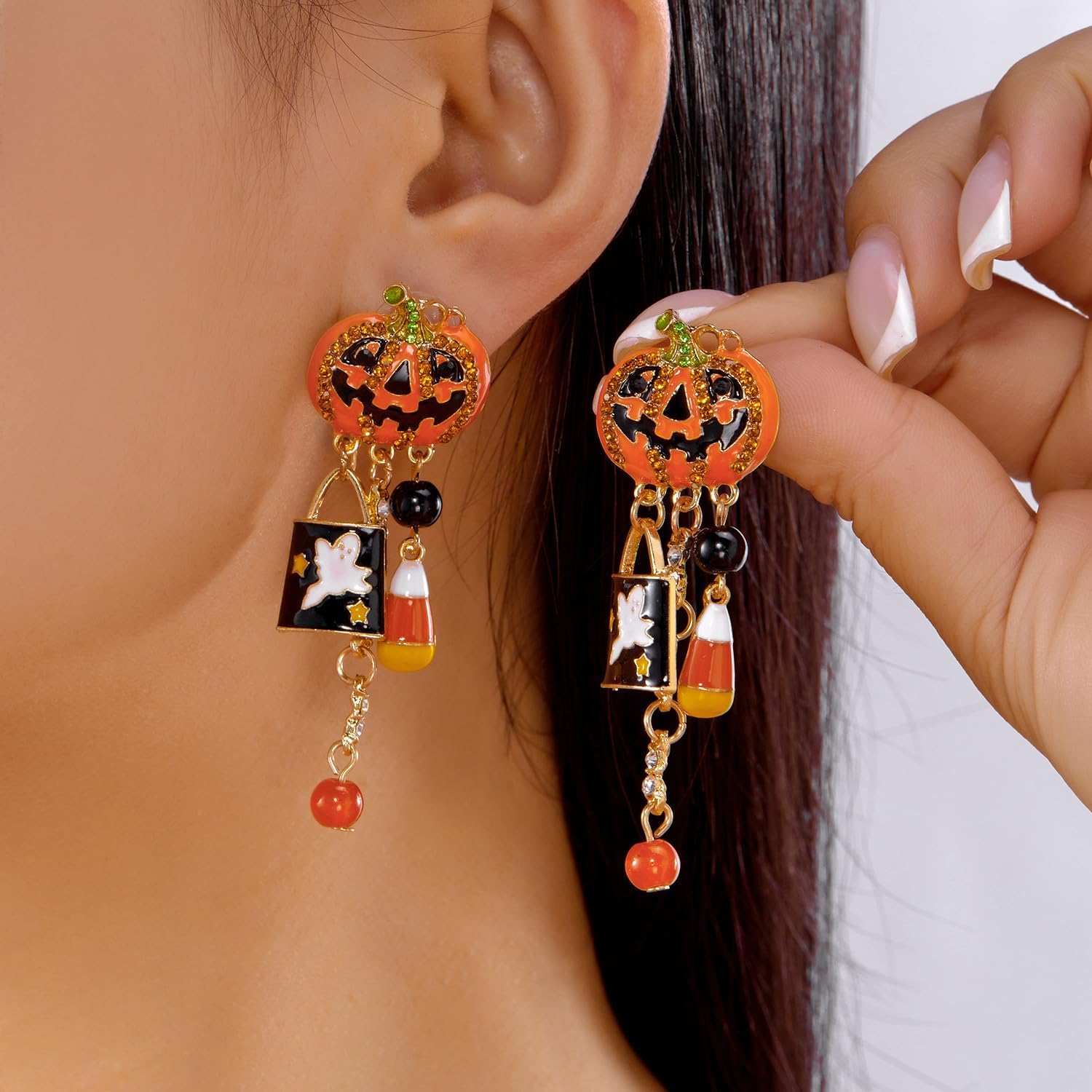 Halloween Bat Spooky Dangle Earring Spider Web Drop Earring Candy Basket Drop Earrings Pumpkin Ghost Dangle Earrings for Women Holiday Night Costume Jewelry - Image 3