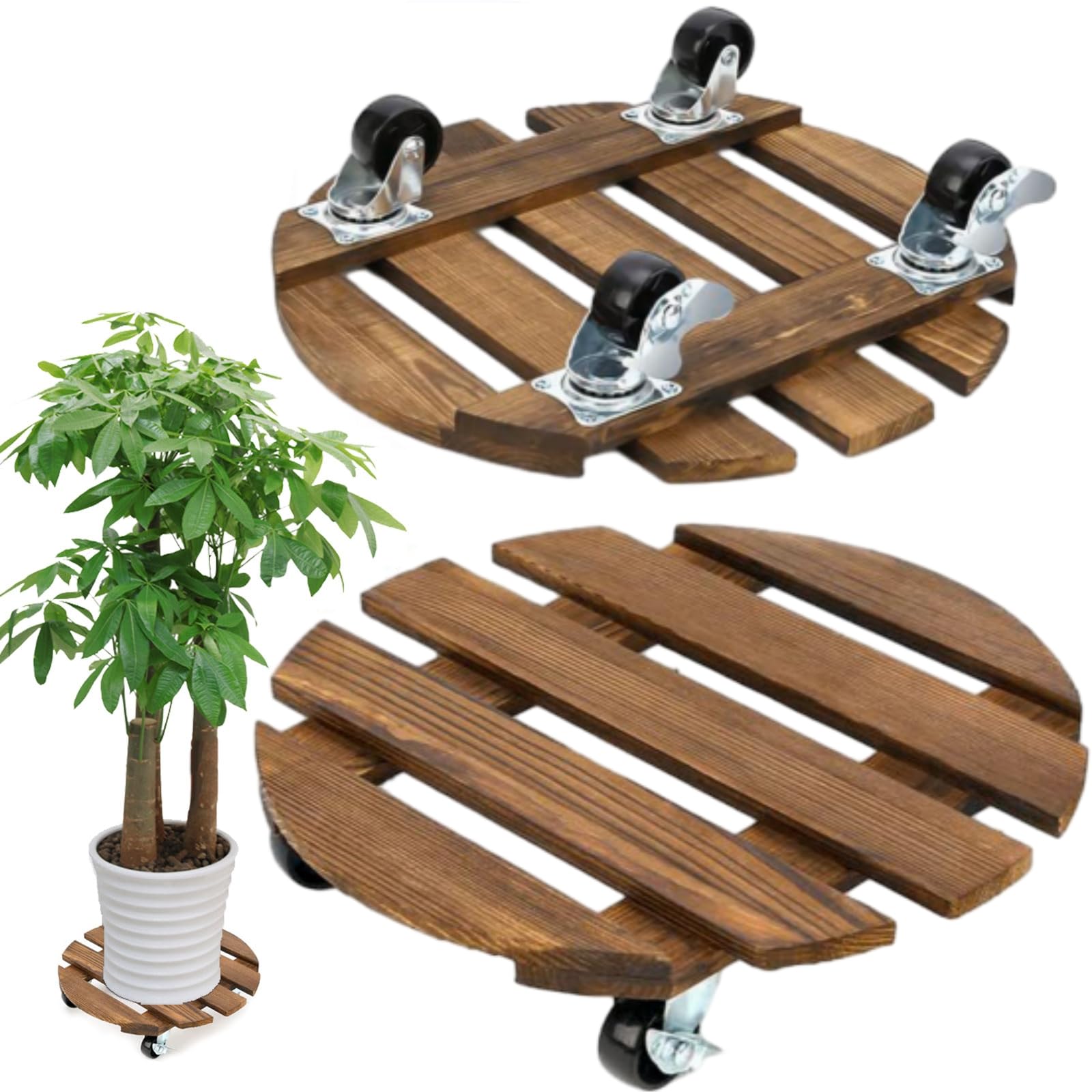 Sottovaso con Ruote, Portavasi con Ruote 40x40cm, 2 Pezzo Portavasi da Esterno,Porta Vaso da Balcone,Sottovasi con Ruote,Supporto per Piante su Ruote,Carrello per Vasi da Fiori,Capacità di Carico 80kg