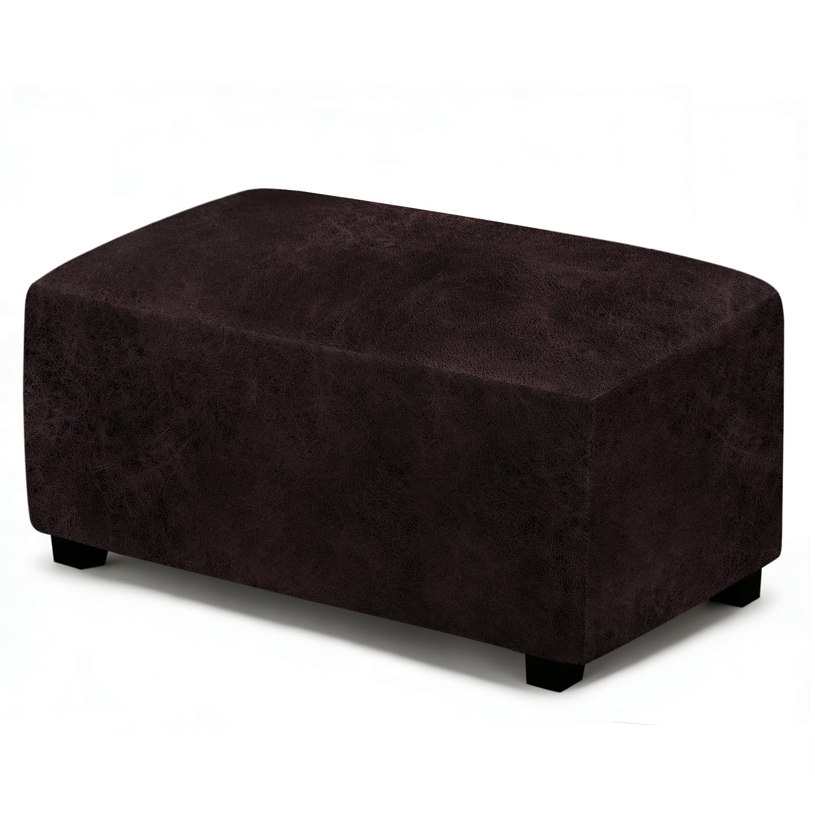 ANARACHON Leather Like Ottoman Cover, Stretch Small Square Ottoman Covers, Rectangular Ottoman Slipcovers with Removable Washable Non-Slip Elastic Bottom for Footstools (02 Chocolate, X-Large)