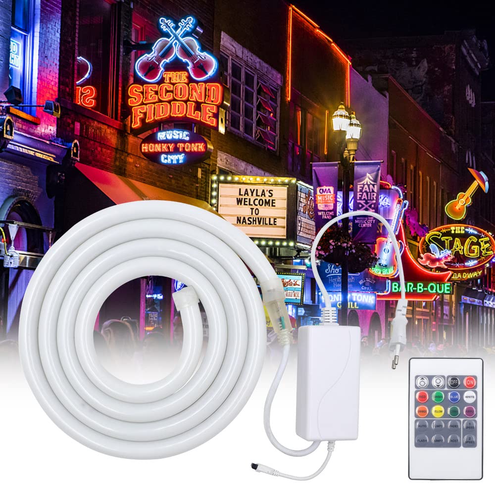 Striscia al neon a tubo tondo RGB 220V, flessibile impermeabile IP65, striscia LED con illuminazione a 360 gradi + controller, adatta per decorazioni fai da te per interni ed esterni (4M)